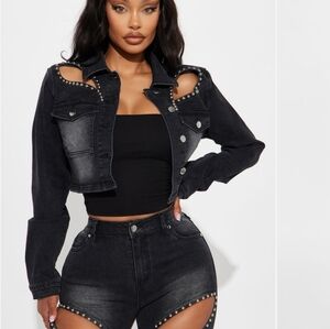 Embellished Black Wash Denim Jacket